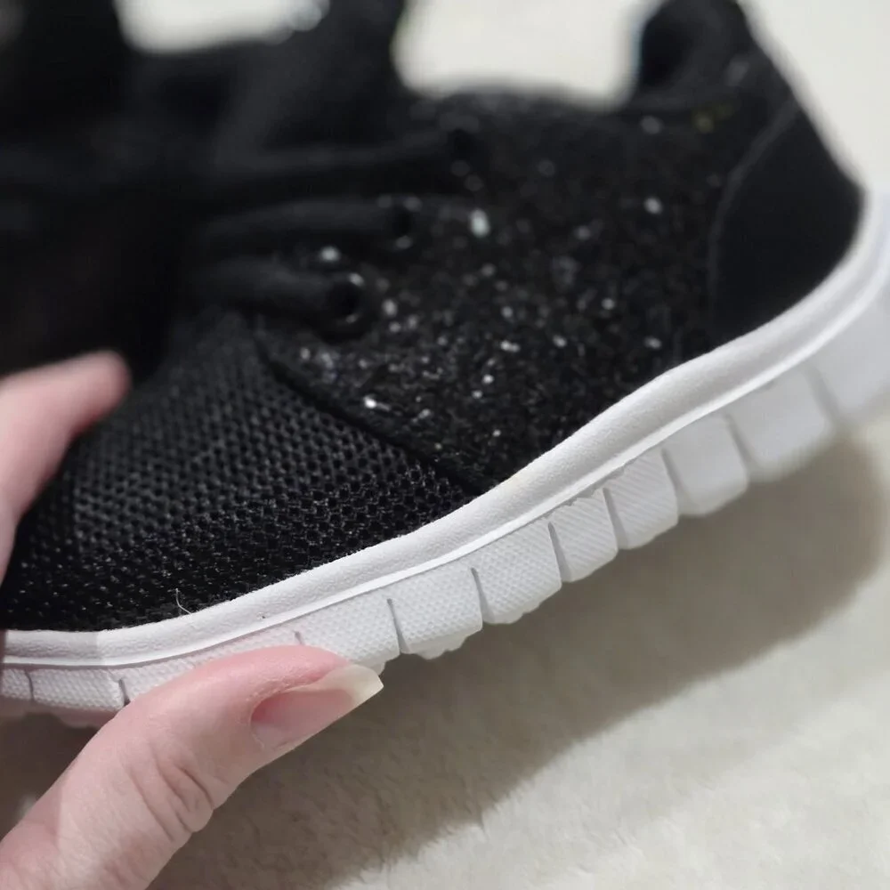 Bebe Girl ✦ Black Glitter Lace-Up Sneakers ✦ Textured Playground Style Toddler 9